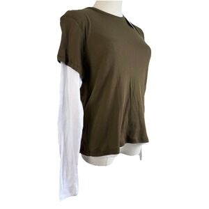ME+EM Sheer Rib Double Top Olive Soft White US 12 NWT